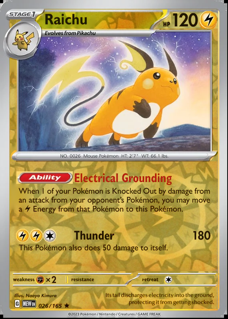 Raichu 026/165, Scarlet & Violet 151, Reverse Holo, representative matte composite