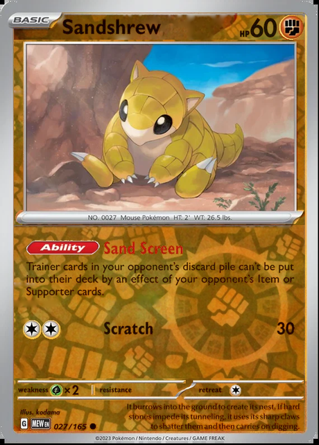 Sandshrew 027/165, Scarlet & Violet 151, Reverse Holo, representative matte composite