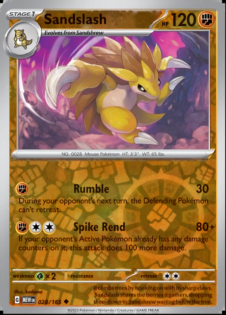 Sandslash 028/165, Scarlet & Violet 151, Reverse Holo, representative matte composite