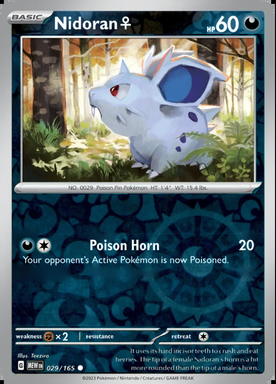 Nidoran F 029/165, Scarlet & Violet 151, Reverse Holo, representative matte composite