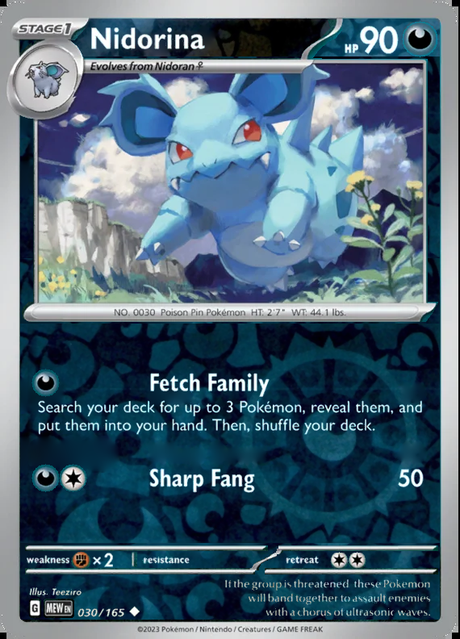 Nidorina 030/165, Scarlet & Violet 151, Reverse Holo, representative matte composite