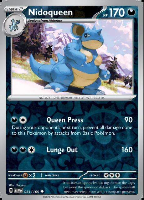 Nidoqueen 031/165, Scarlet & Violet 151, Reverse Holo, representative matte composite