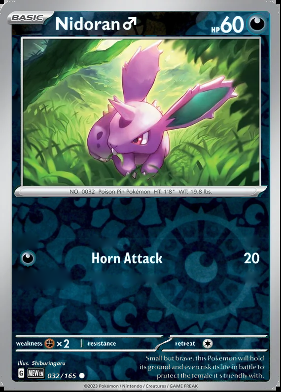 Nidoran M 032/165, Scarlet & Violet 151, Reverse Holo, representative matte composite