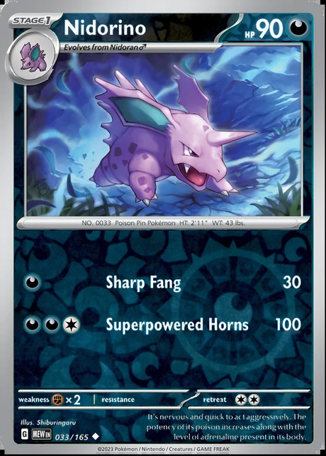 Nidorino 033/165, Scarlet & Violet 151, Reverse Holo, representative matte composite