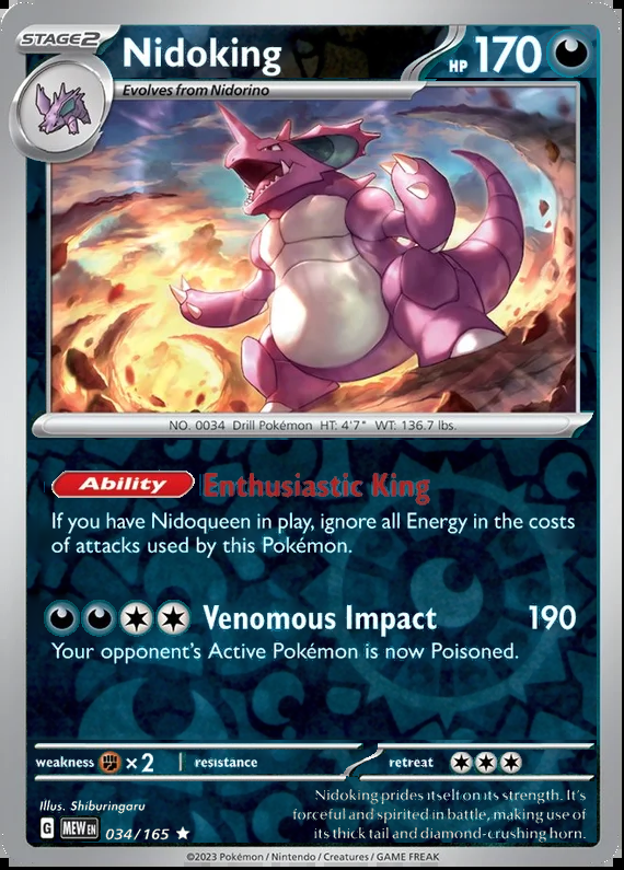 Nidoking 034/165, Scarlet & Violet 151, Reverse Holo, representative matte composite