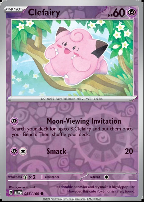 Clefairy 035/165, Scarlet & Violet 151, Reverse Holo, representative matte composite