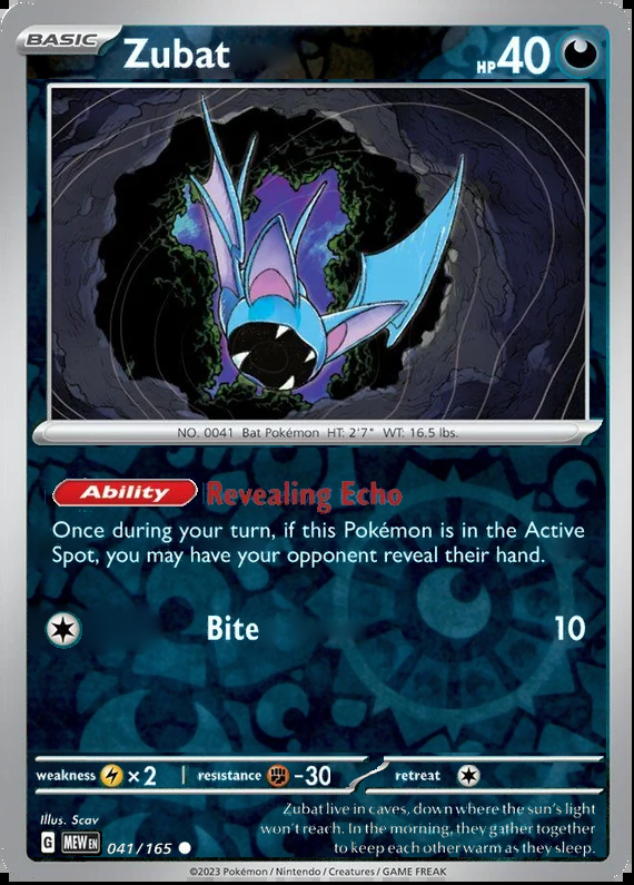 Zubat 041/165, Scarlet & Violet 151, Reverse Holo, representative matte composite