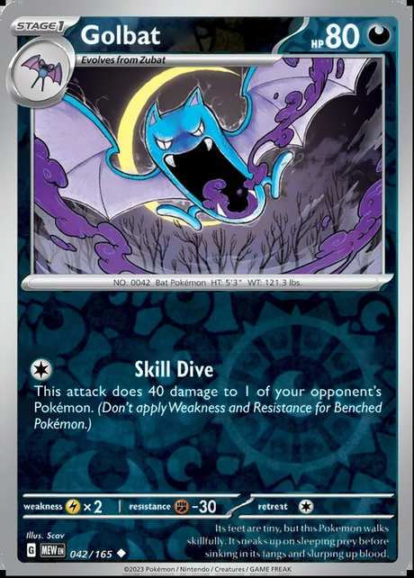 Golbat 042/165, Scarlet & Violet 151, Reverse Holo, representative matte composite