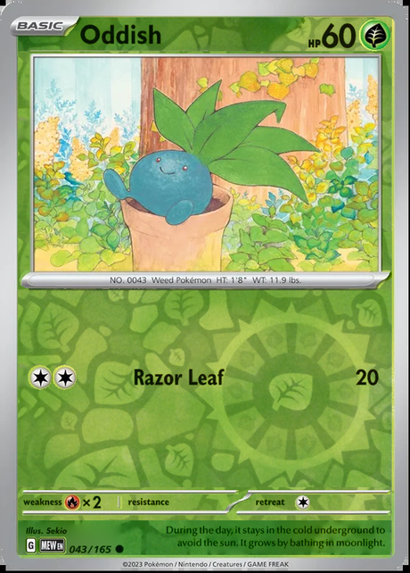 Oddish 043/165, Scarlet & Violet 151, Reverse Holo, representative matte composite