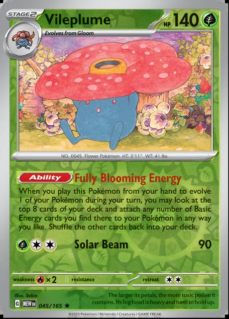 Vileplume 045/165, Scarlet & Violet 151, Reverse Holo, representative matte composite