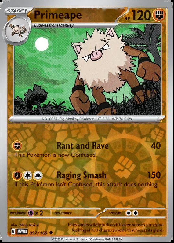 Primeape 057/165, Scarlet & Violet 151, Reverse Holo, representative matte composite