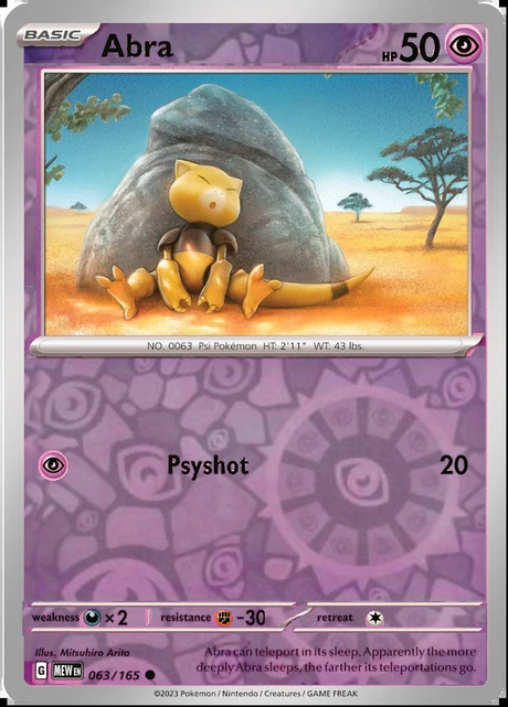 Abra 063/165, Scarlet & Violet 151, Reverse Holo, representative matte composite
