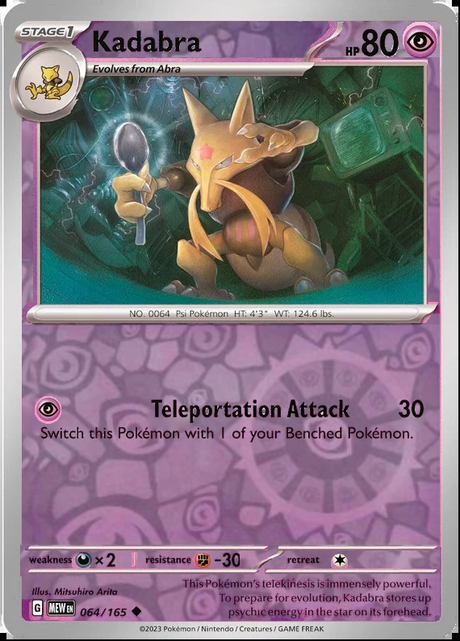 Kadabra 064/165, Scarlet & Violet 151, Reverse Holo, representative matte composite