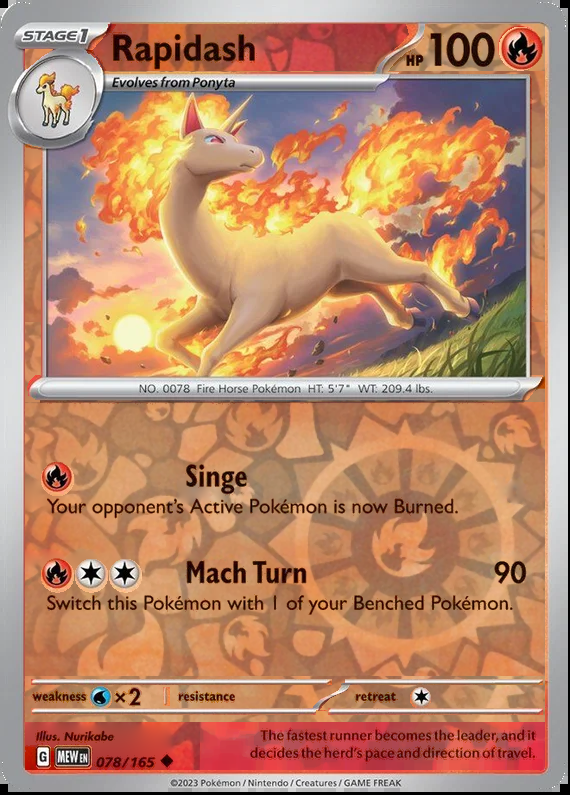 Rapidash 078/165, Scarlet & Violet 151, Reverse Holo, representative matte composite