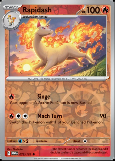 Rapidash 078/165, Scarlet & Violet 151, Reverse Holo, representative matte composite