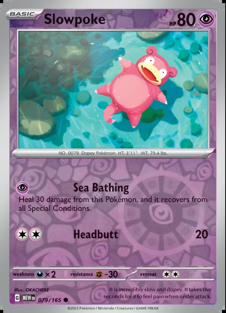 Slowpoke 079/165, Scarlet & Violet 151, Reverse Holo, representative matte composite