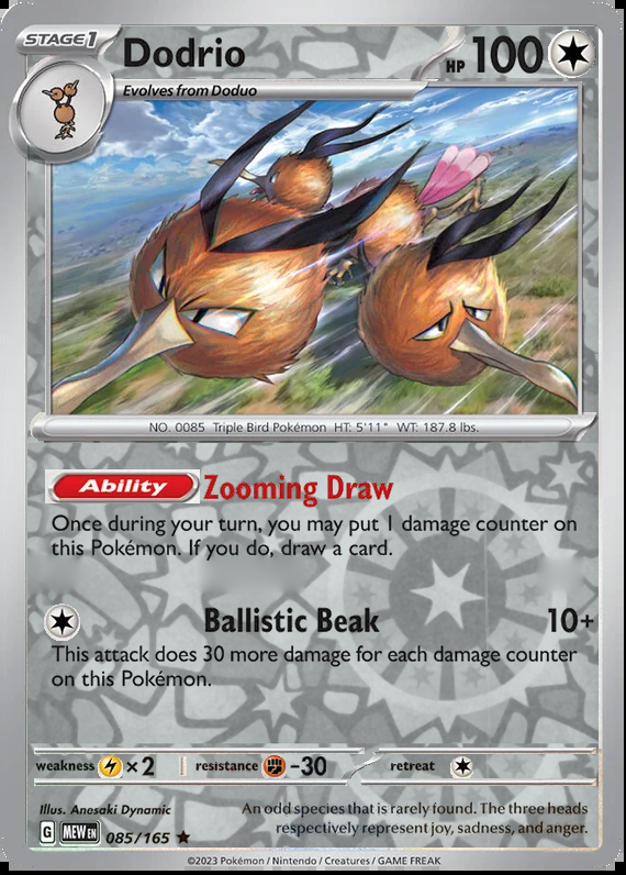 Dodrio 085/165, Scarlet & Violet 151, Reverse Holo, representative matte composite