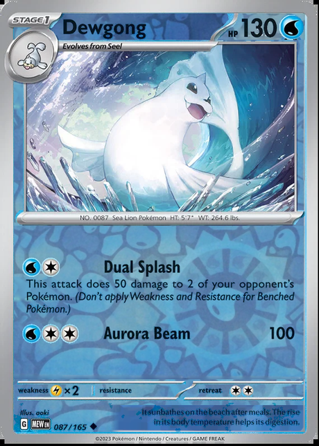 Dewgong 087/165, Scarlet & Violet 151, Reverse Holo, representative matte composite