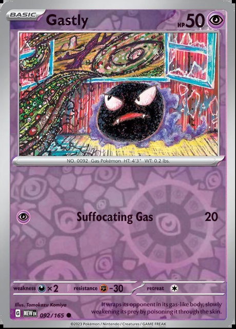 Gastly 092/165, Scarlet & Violet 151, Reverse Holo, representative matte composite