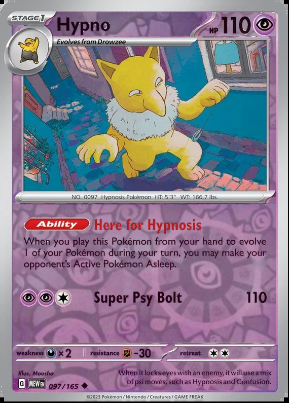 Hypno 097/165, Scarlet & Violet 151, Reverse Holo, representative matte composite