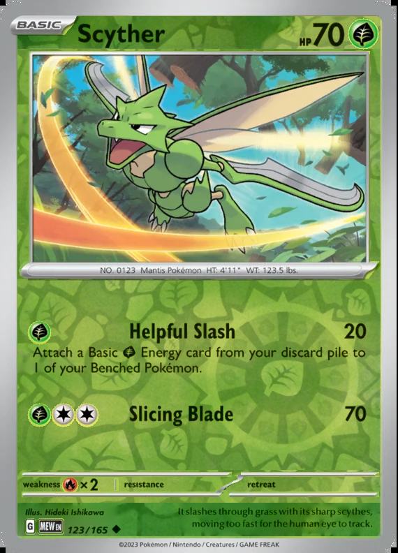 Scyther 123/165, Scarlet & Violet 151, Reverse Holo, representative matte composite