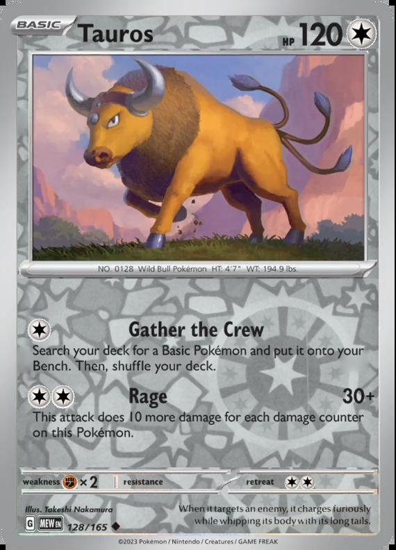 Tauros 128/165, Scarlet & Violet 151, Reverse Holo, representative matte composite