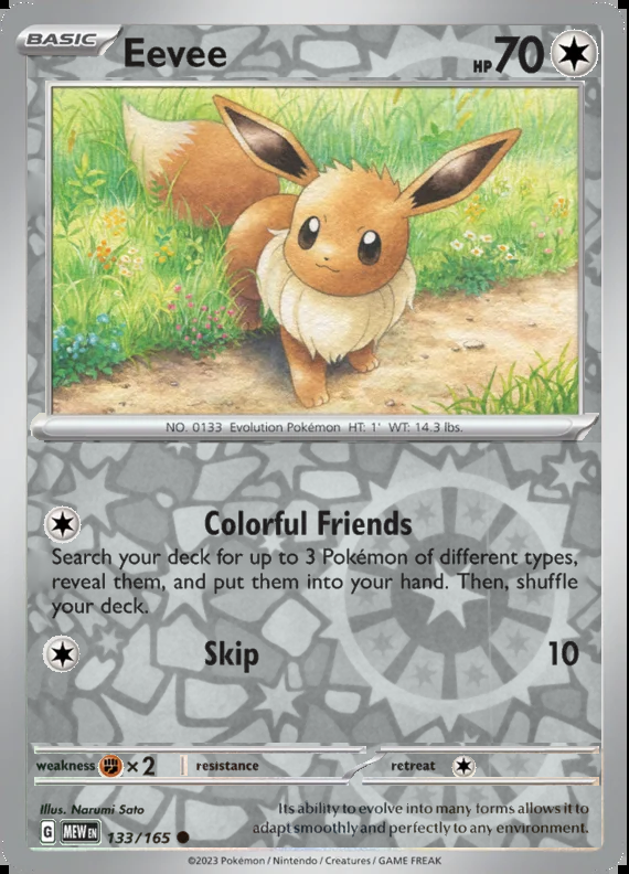 Eevee 133/165, Scarlet & Violet 151, Reverse Holo, representative matte composite