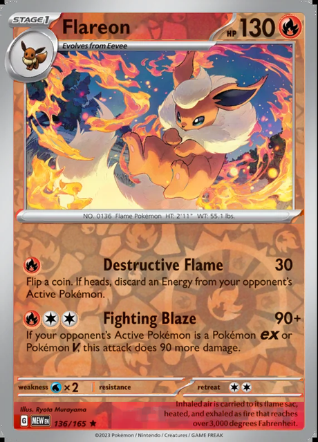 Flareon 136/165, Scarlet & Violet 151, Reverse Holo, representative matte composite