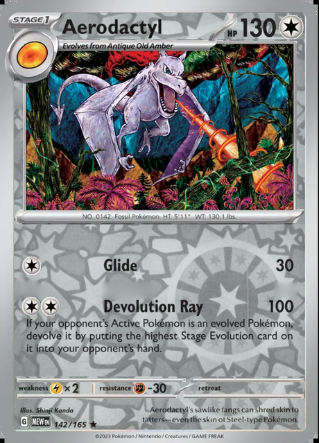 Aerodactyl 142/165, Scarlet & Violet 151, Reverse Holo, representative matte composite