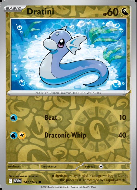 Dratini 147/165, Scarlet & Violet 151, Reverse Holo, representative matte composite