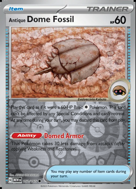 Antique Dome Fossil 152/165, Scarlet & Violet 151, Reverse Holo, representative matte composite