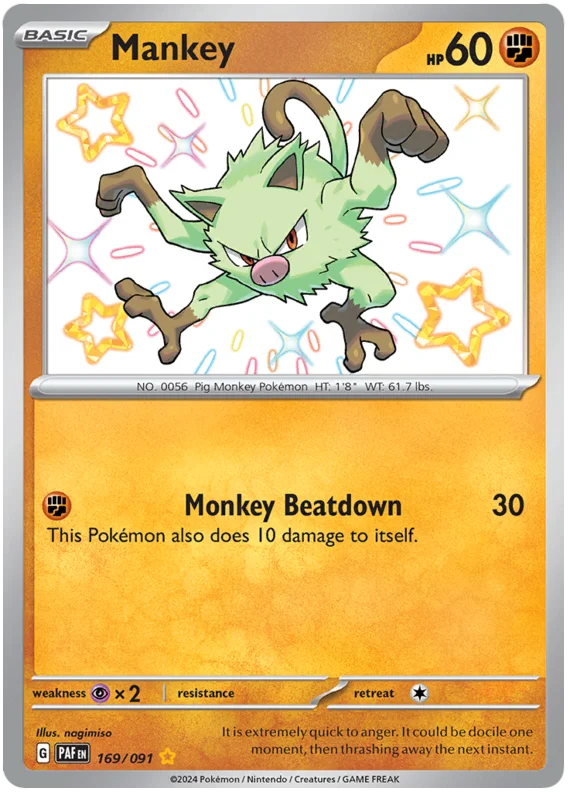 Mankey Paldean Fates Pokemon Card Single 169/091