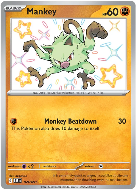 Mankey Paldean Fates Pokemon Card Single 169/091