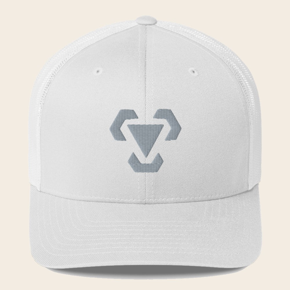 Metal Type Pokemon 3D Embroidered White with White Mesh Back Trucker Hat Front