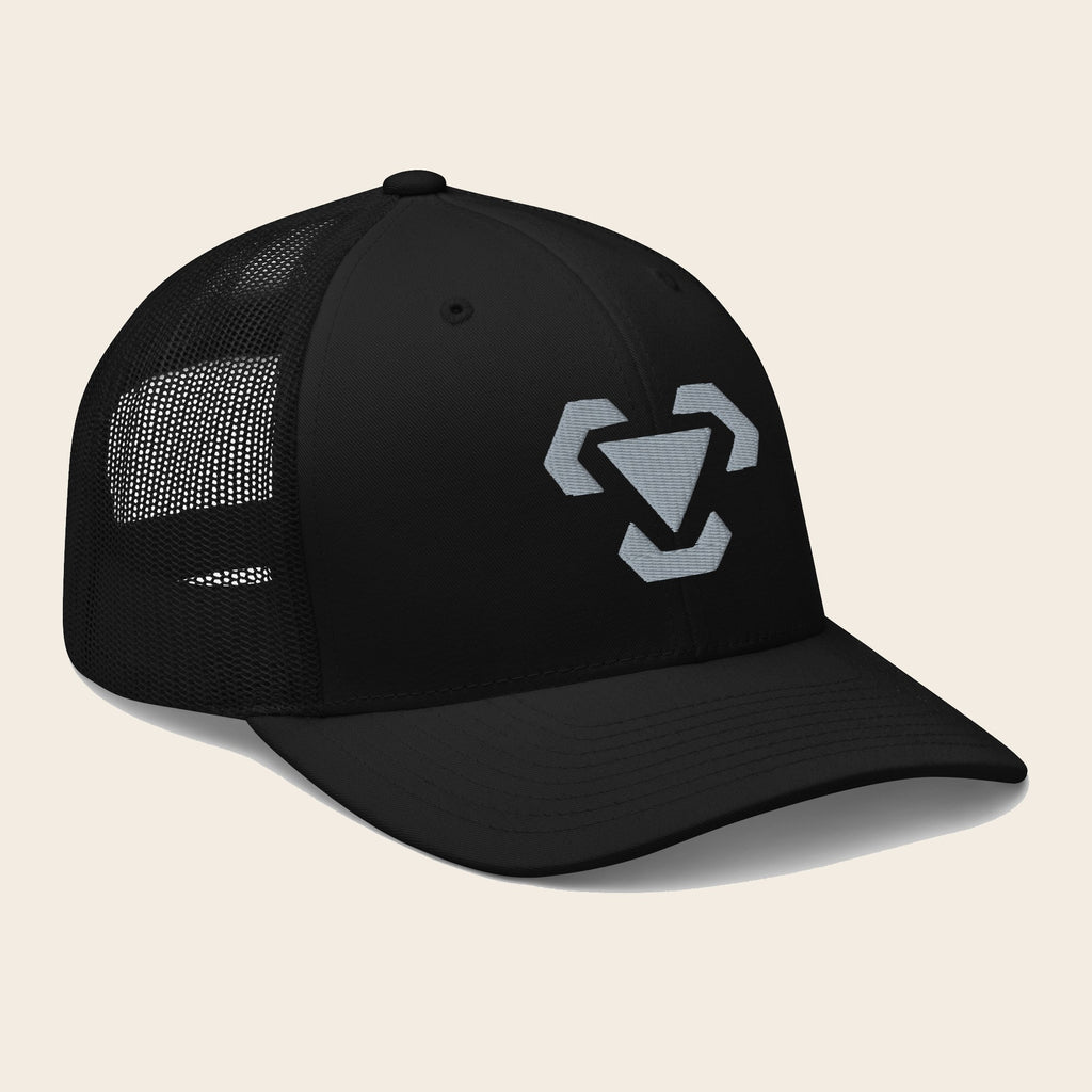 Metal Type Pokemon 3D Embroidered Black with Black Mesh Back Trucker Hat Front Right