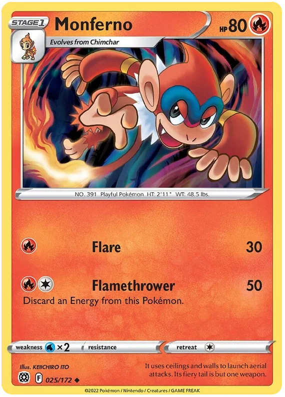 Monferno Brilliant Stars Pokemon Card Singles 025/172