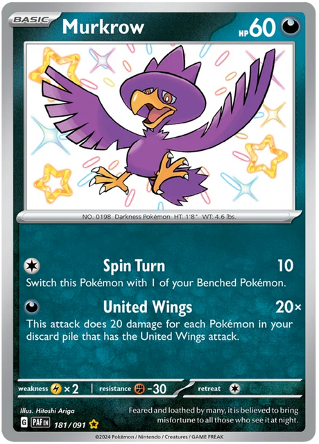Murkrow Paldean Fates Pokemon Card Single 181/091
