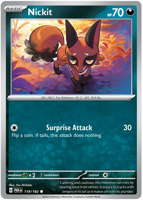 Nickit Paradox Rift Single Pokemon Card 119/182