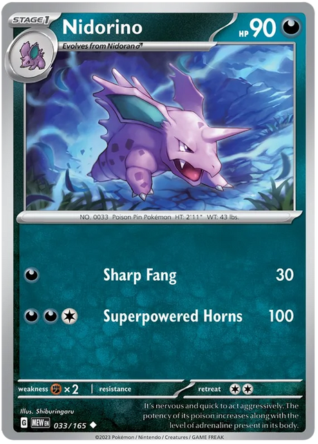 Nidorino 151 Single Pokemon Card