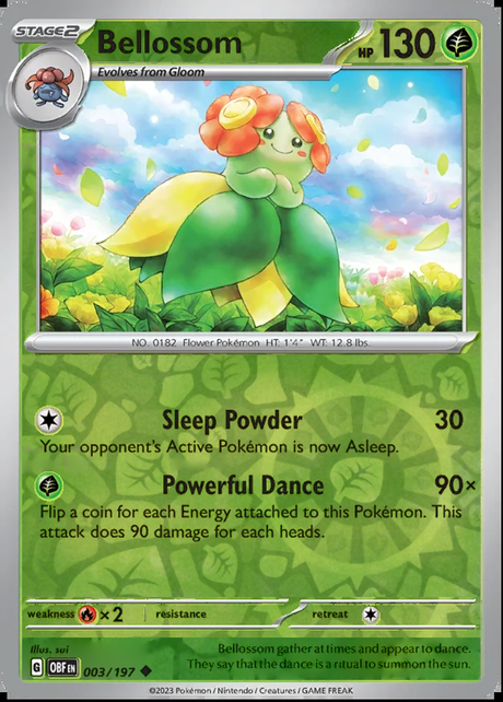 Bellossom 003/197, Obsidian Flames, Reverse Holo, representative matte composite