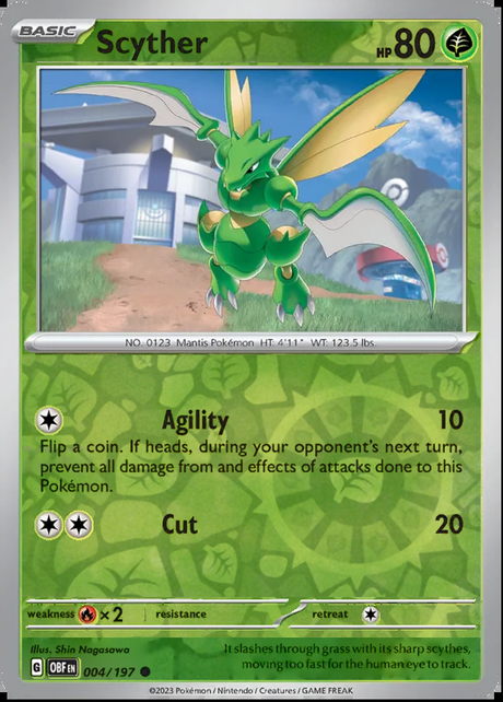 Scyther 004/197, Obsidian Flames, Reverse Holo, representative matte composite