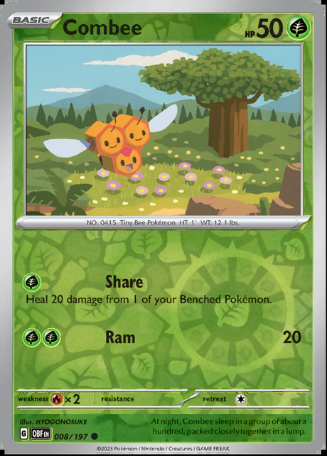 Combee 008/197, Obsidian Flames, Reverse Holo, representative matte composite