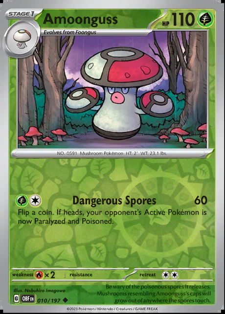 Amoonguss 010/197, Obsidian Flames, Reverse Holo, representative matte composite