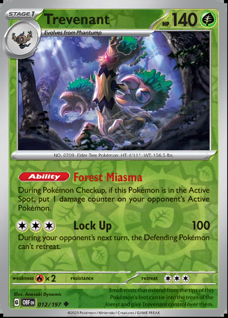 Trevenant 012/197, Obsidian Flames, Reverse Holo, representative matte composite