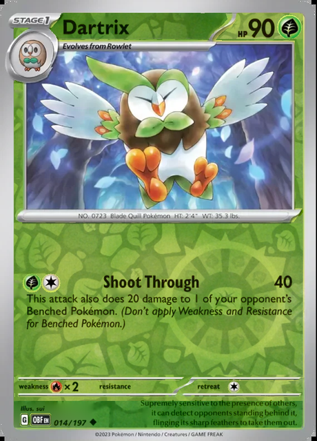 Dartrix 014/197, Obsidian Flames, Reverse Holo, representative matte composite