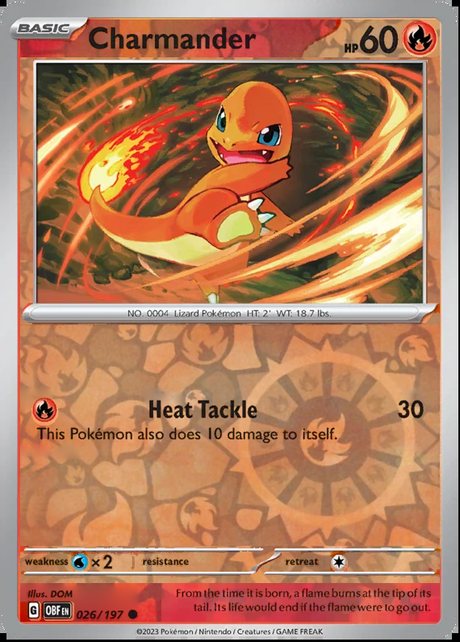 Charmander 026/197, Obsidian Flames, Reverse Holo, representative matte composite