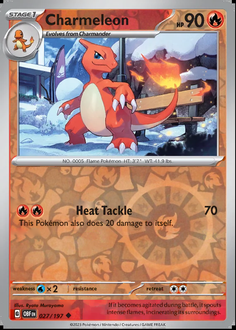 Charmeleon 027/197, Obsidian Flames, Reverse Holo, representative matte composite