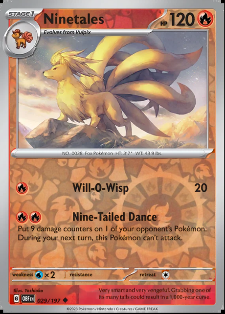 Ninetales 029/197, Obsidian Flames, Reverse Holo, representative matte composite