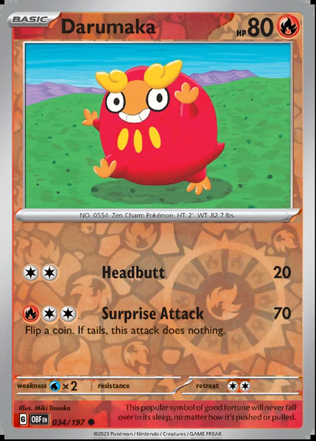 Darumaka 034/197, Obsidian Flames, Reverse Holo, representative matte composite