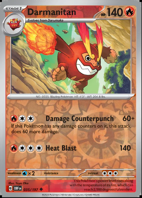 Darmanitan 035/197, Obsidian Flames, Reverse Holo, representative matte composite